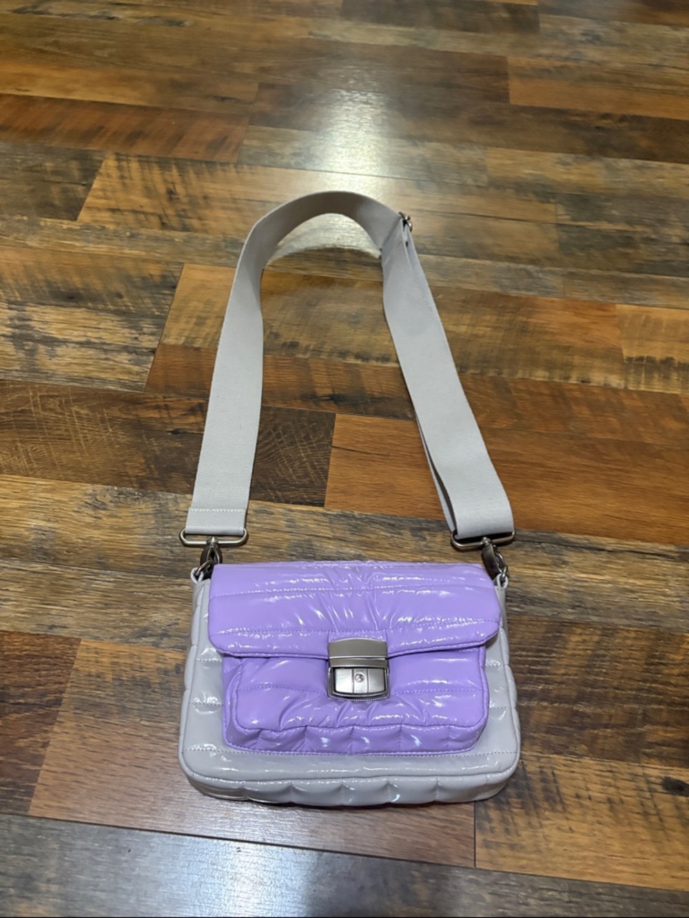 Think Royln Structured Color-Blocked Crossbody Nottingham Bag Purple/Gray